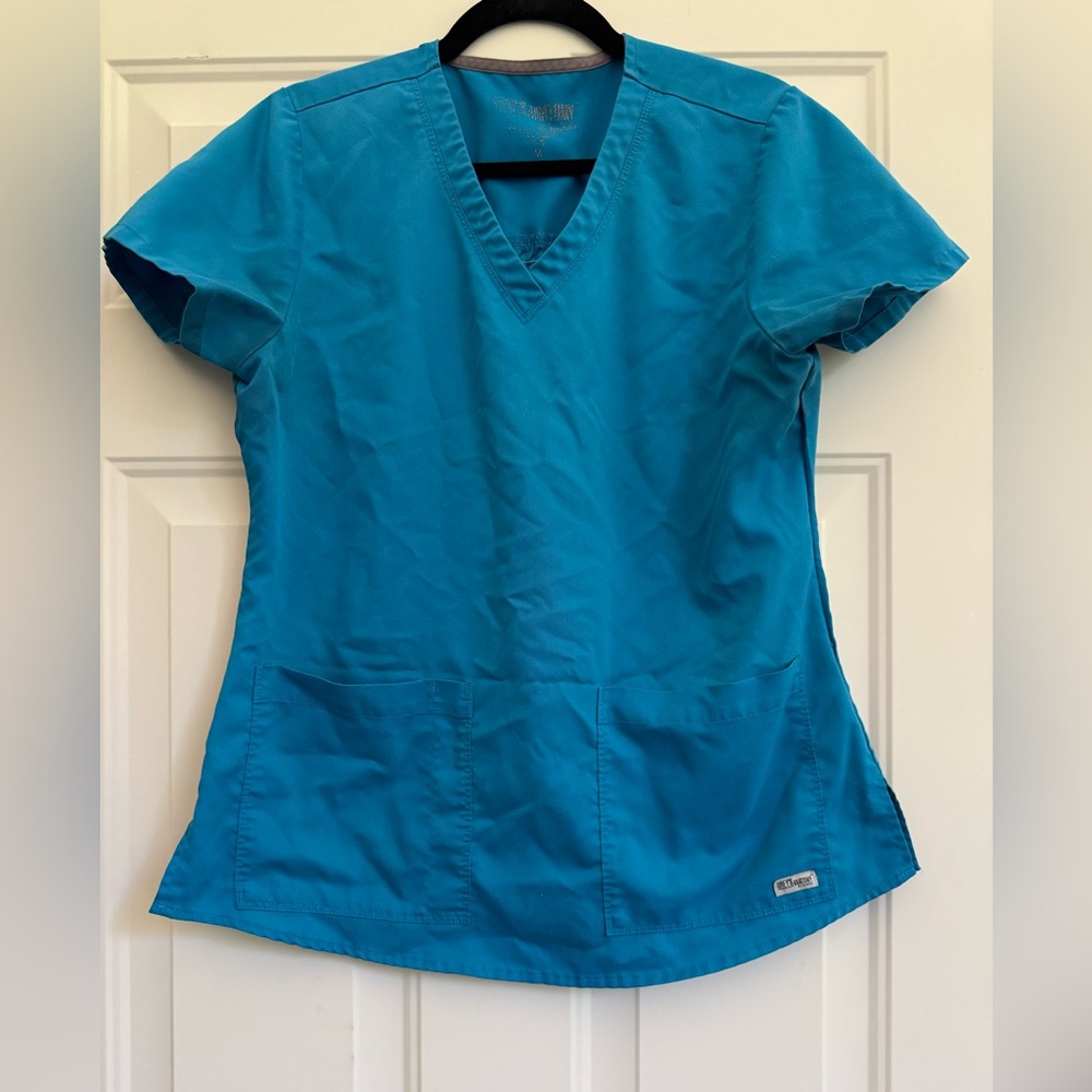 Grey's Anatomy Teal Short Sleeve V-Neck Top medium